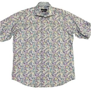 Bugatchi Classic Fit Men's‎ Button Up Short Sleeve Shirt King Kamehameha Color